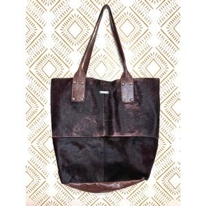 Pulicati Genuine Leather Hair-On Tote Bag Oversized Western‎ Country Rodeo Brown